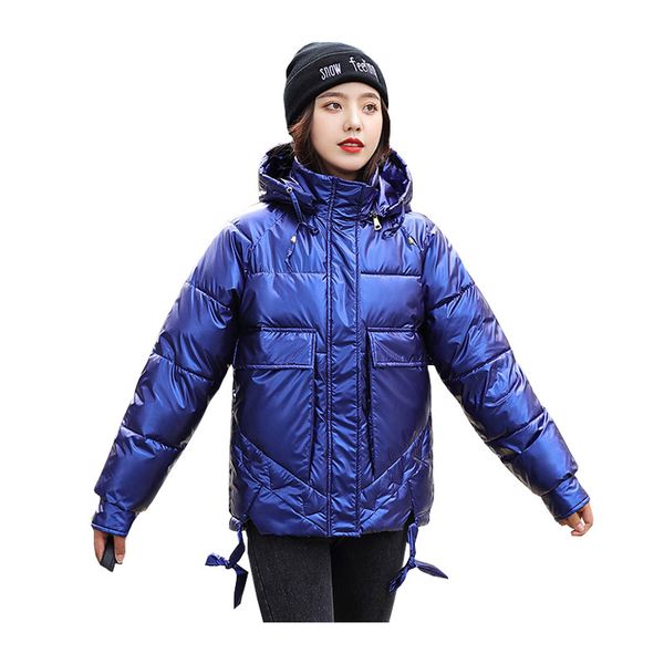 

women short winter jacket glossy stand collar hooded bio down jacket oversize cotton padded parkas casaco feminino abrigos mujer, Black