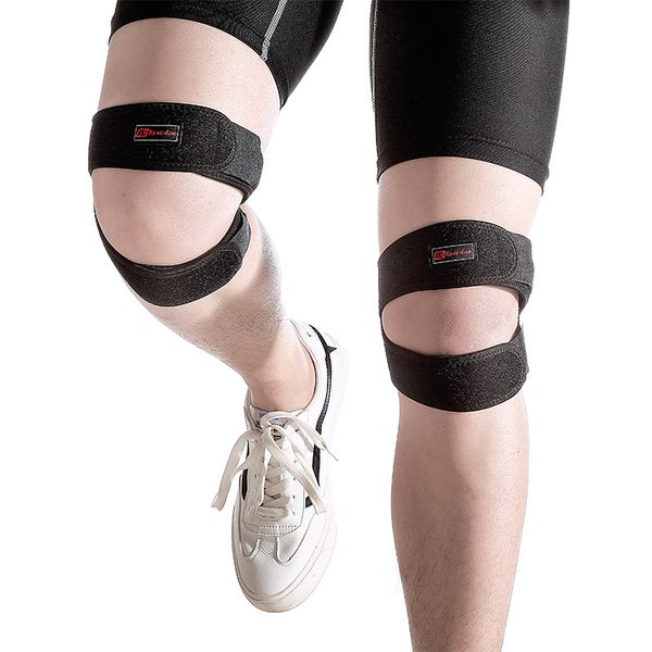 

adjustable knee protector with double buckle patella guard belt strap brace running basketball football sports knee protector, Black;gray