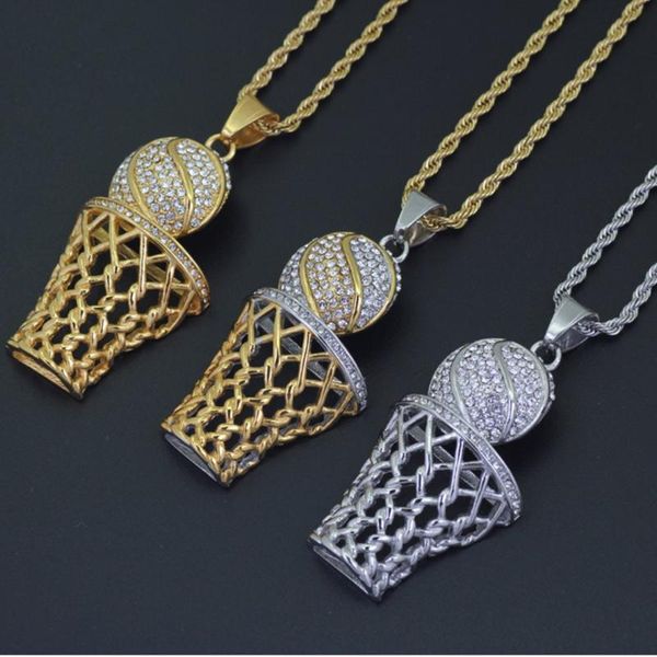 

fashion hip-hop basketball frame men necklace zircon gold / silver color pendant crystal miami neckalce chain hip hop for men