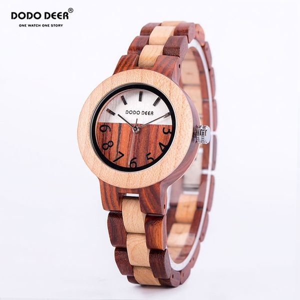 

wristwatches dodo deer women's watches wooden red sandalwood analog quartz watch simple customized orologio da donna d02, Slivery;brown