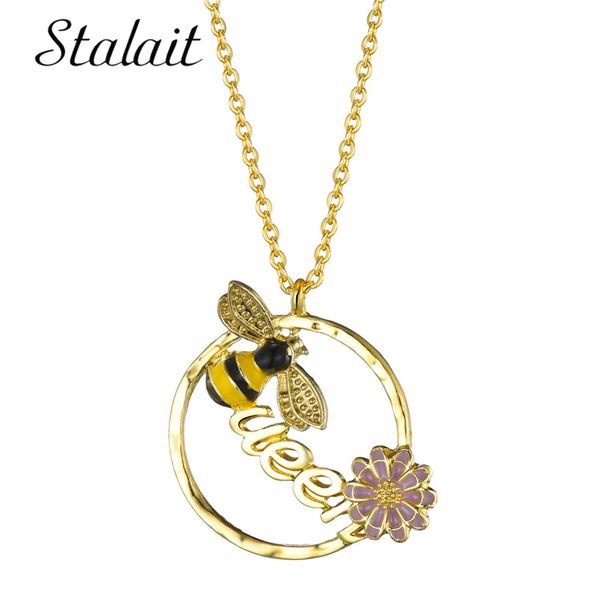 

kpop simple bee initials necklace for women flower rhinestone gold pendant necklace bridesmaid gift jewelry wholesale, Silver