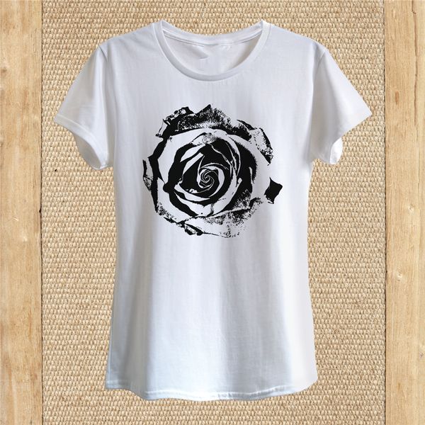 

rose art t--shirt design black and white flower 100% cotton women funny design tee shirt