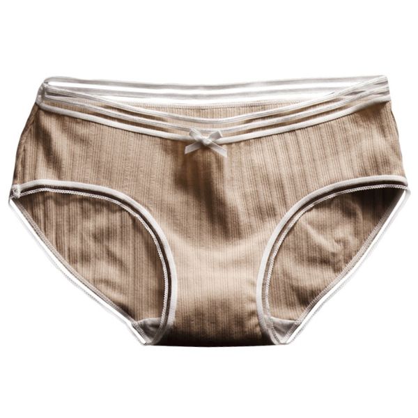 

women thread cotton bow no trace middle waist panties striped briefs, Black;pink