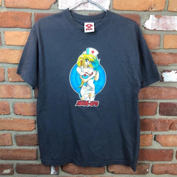 

vintage hook ups skateboards anime nurse girl t shirt 1990s original