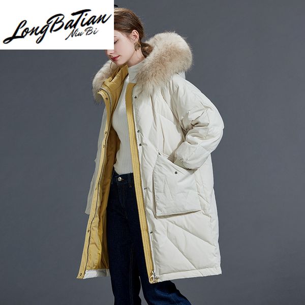 

natural women's jacket raccoon fur collar hooded parkas woman white duck down jackets female coats abrigo mujer 979, Black