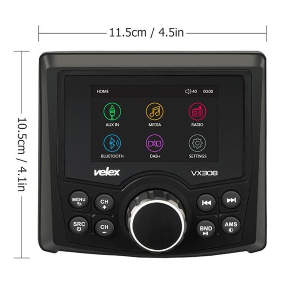 

bluetooth waterproof marine digital media stereo receiver with audio/video player dab+ am fm streaming music boat utv atv yacht car