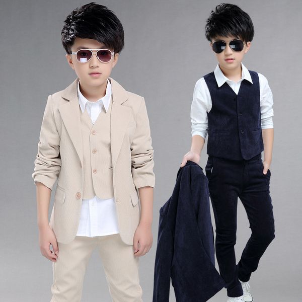 

3 pieces suit blazer coat vest pants children fashion suit boy blazer sets, White