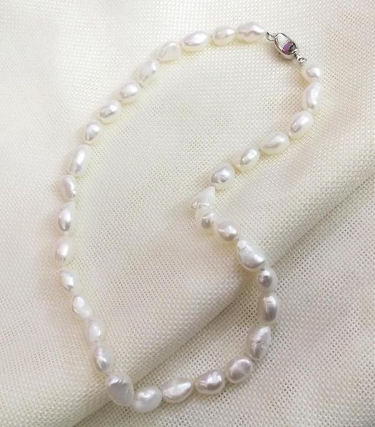 

chokers 14'' 15'' 16'' 30'' 50'' 35cm 200cm 10mm white baroque freshwater pearl necklace 9, Golden;silver