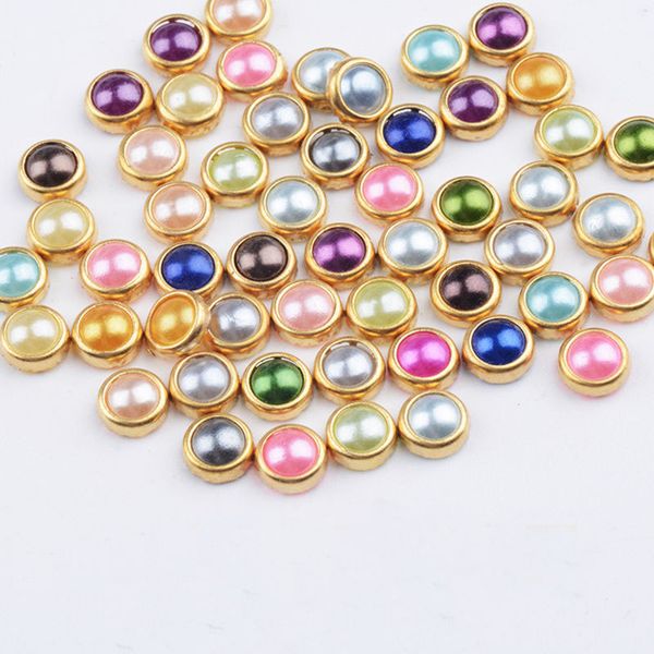 

60pcs 1box 4mm metal edge pearls 3d nail art decorations wheel nail beads glitter studs white beige beauty charm diy accessories, Silver;gold