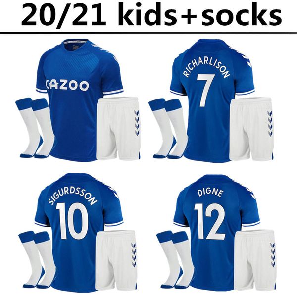 

20 21 kids kit+socks everton soccer jerseys calvert-lewin kean 2020 2021 sigurdsson richarlison football shirts tosun bernard jersey, Black;yellow