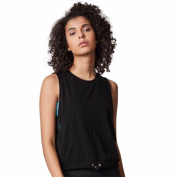 

yoga outfits women back hollow out round neck running sports vest gym sleeveless shirts drawstring hem breathable mesh fitness tank top, White;red