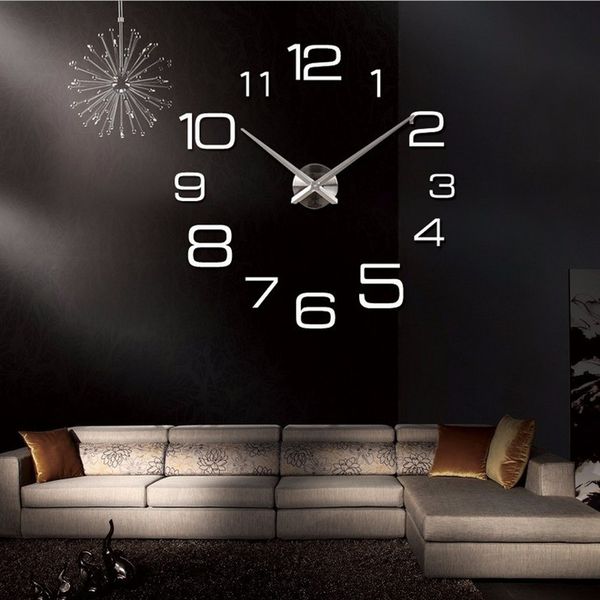 

diy decorative wall clock 3d mirror sticker clock removable battery operated, 6 colors available