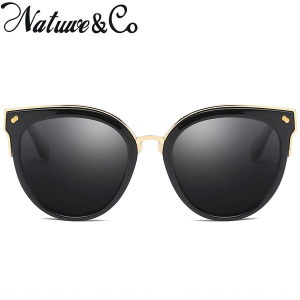 

natuwe&co fashion cat eye polarized sunglasses men women metal plastic mirror driving glasses, White;black