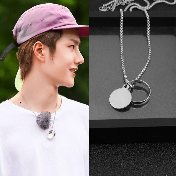 

stainless steel wafer pendant women's necklace korean star celebrity inspired fashion necklace ornament wholesale, Silver