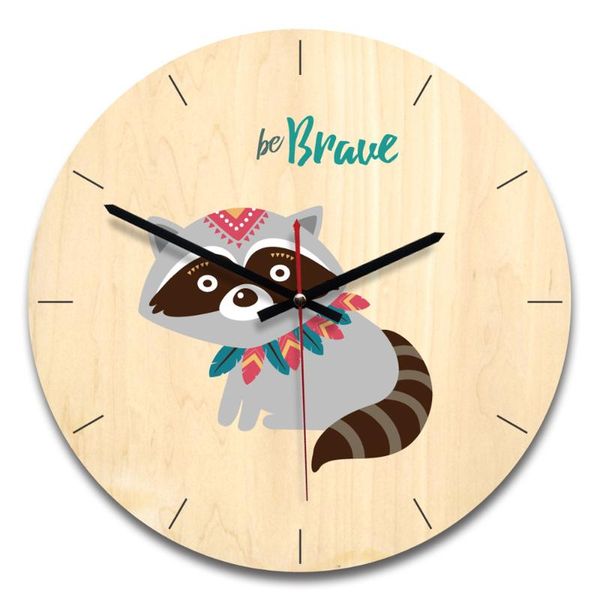 

wooden creative wall clock with uv printing frameless circle wooden clock for home decor