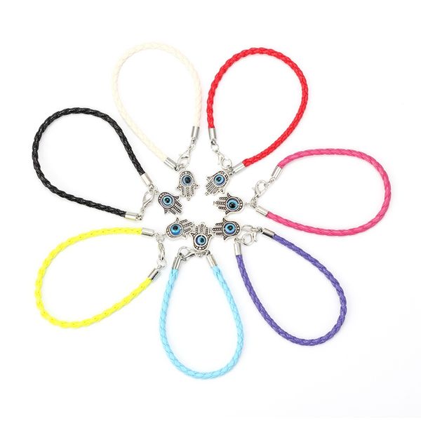 

handmade braided good lucky evil eye kabbalah hamsa charms bracelets multicolor feather bracelet men women friendship jewelry, Black