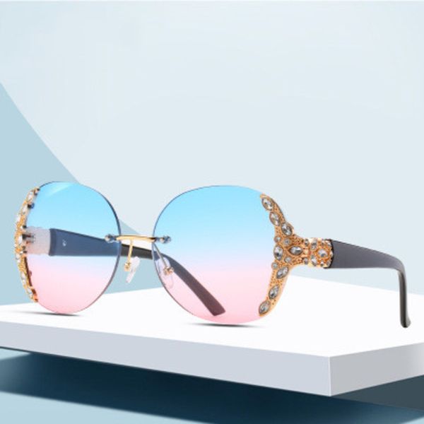 

sunglasses fashion rhinstone women 2021 luxury diamond frameless sun glasses ladies trendy gradient ocean lens shade mirror, White;black