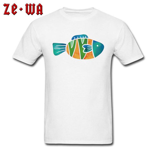 

white t-shirt men green cute fish tshirt crew neck tees summer fall cotton tribal art shirt unique boyfriend gift clothes