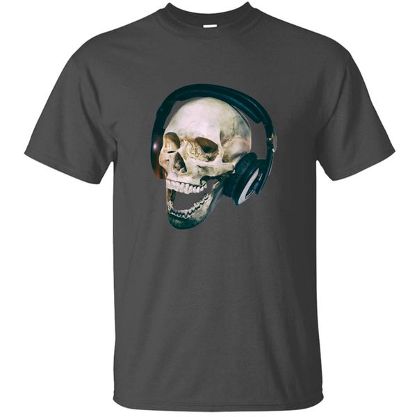

create slogan skeleton skull with headphones t-shirt dj music tshirt man humor famous black basic solid men's t shirts
