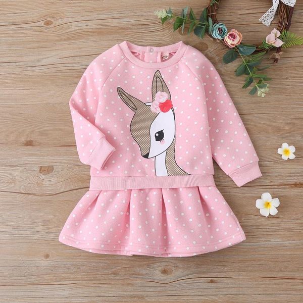 

new christmas clothes baby girl winter dress dot cartoon animal deer print princess dress festival party toddler girl 1-5y, Red;yellow