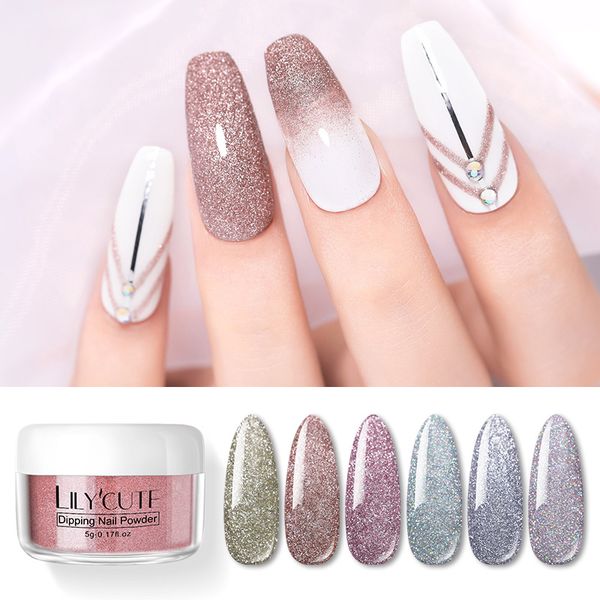 

lilycute platinum shiny dipping nail powder laser sparkly diamond nail art chrome pigment diy art decoration, Silver;gold
