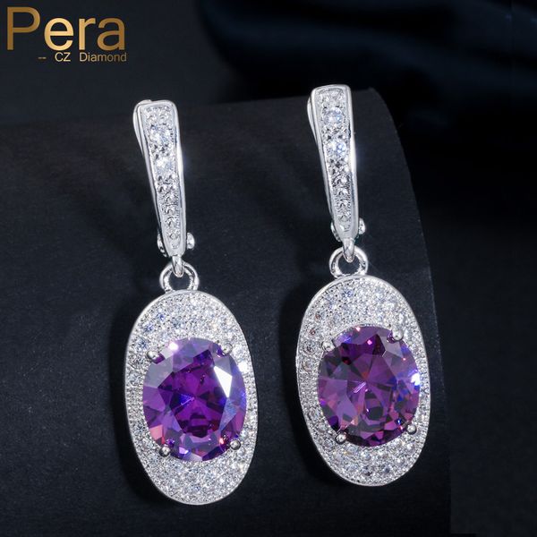 

hoop & huggie pera fashion ladies 6 color option big dangle drop mystical purple crystal long earrings for women wedding party gift e321, Golden;silver