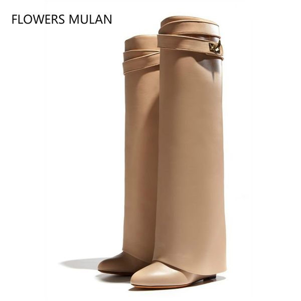 

soft real leather knee high women boots pointy toe pants long boots height increasing wedges women high heels, Black