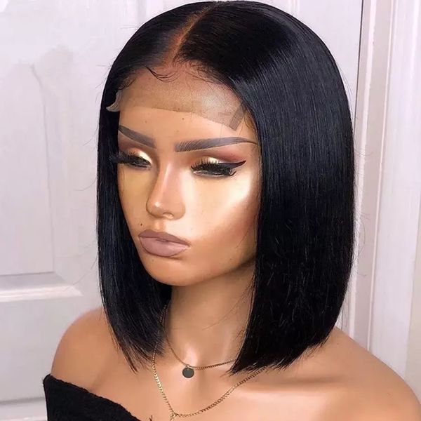 

4*4 closure wigs human hair brazilian short cut bob lace front frontal 4x4 wig for women, Black;brown