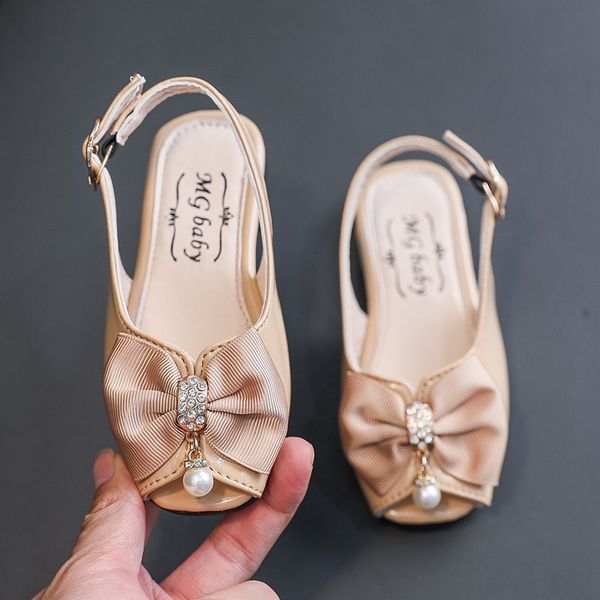 

summer kids sandals for girls princess shoes fashion solid color children bow little girls leather shoes toddler, Black;red