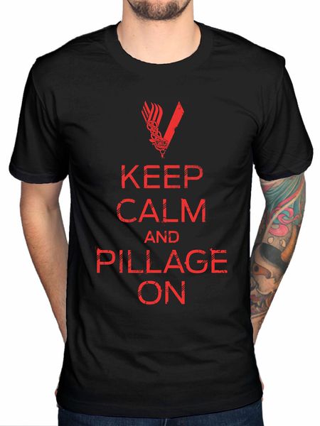 

official vikings keep calm and pillage on t-shirt tv series ragnar loki style vintage tees t shirt sleeve funny tee