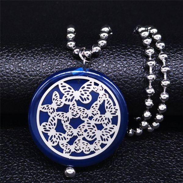 

2020 butterfly natural stone stainless steel long necklace women blue color bead necklace chain jewelry collar mujer nfd9s04, Silver