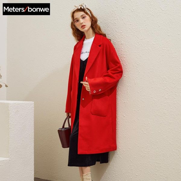 

metersbonwe women's woolen coat outerwear autumn and winter fashion warm woolen blends female fashion elegant office coat, Black