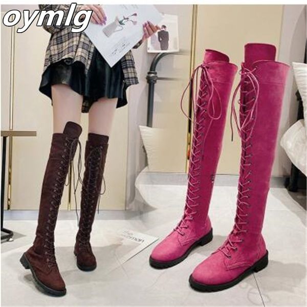 

autumn winter woman over knee boots flat heel woman long boots fashion sweet daily footwear size 34-43 black purple
