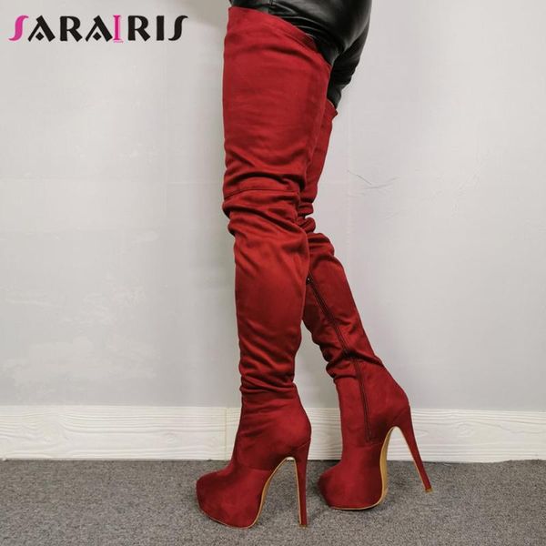 

sarairis brand new female over the knee boots thin high heels platform thigh high boots women 2020 party shoes woman, Black