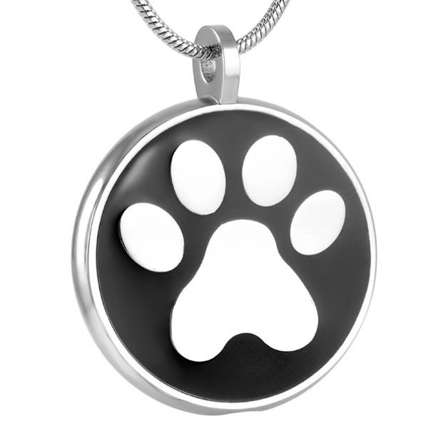 

pendant necklaces dog print round memorial locket necklace pet ashes cremation urn souvenir keepsake, Silver