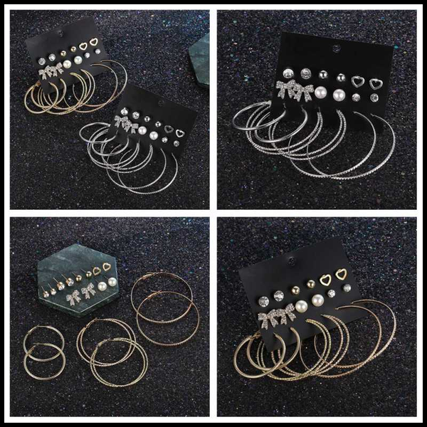 

stud 20 pairs fashion rhinestone crystal pearl earrings set women ear jewelry, Golden;silver
