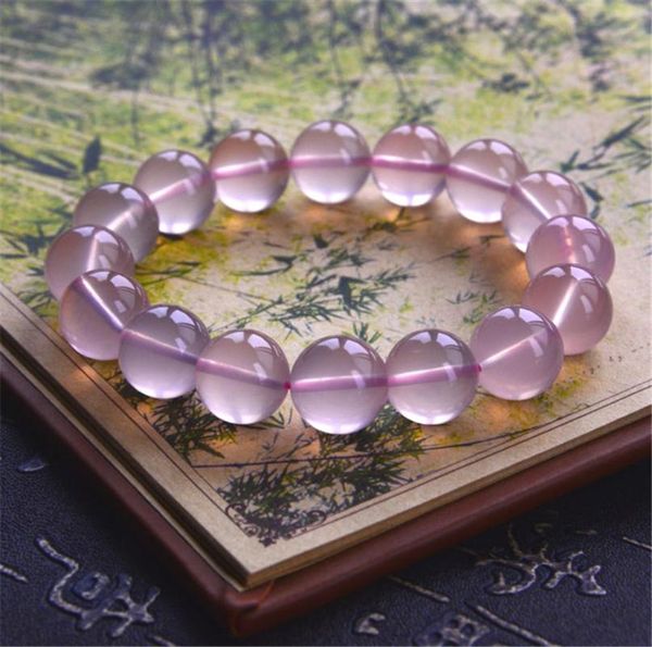

7мм -14mm подлинная pink star light natural rose quartz кристалл браслеты для женщин женский stretch круглый браслет из бисера, Black