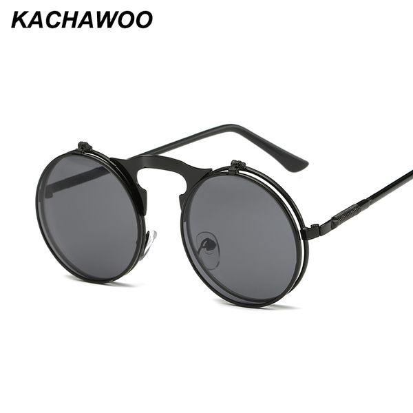

sunglasses kachawoo retro steampunk round for men black gold metal frame flip up sun glasses women accessories 2021 uv400, White;black