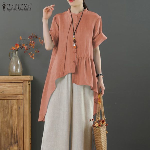 

zanzea 2020 short sleeve kaftan women's irregular shirts summer casual blouse female button down blusas plus size tunic 5xl, White