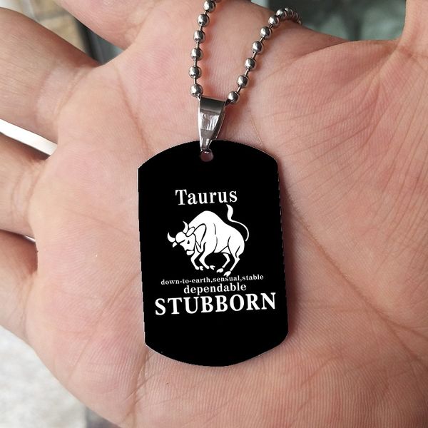 

12 constellation dag tag necklace pendant black aries necklaces stainless steel fashion charm jewelry, Silver