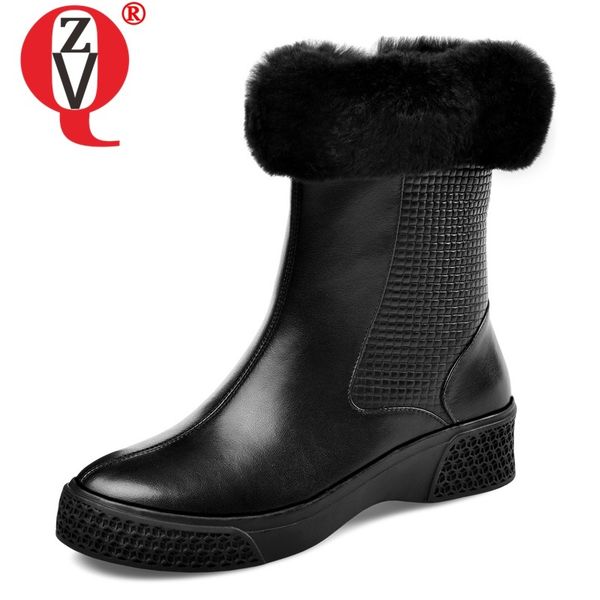 

zvq winter new concise mid calf boots outside comfortable mid heels platform round toe zip women shoes drop shipping size 33-41, Black