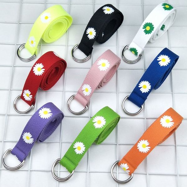 

belts canvas for women girls 130cm candy colors long daisy print strap jeans trouser d shape buckle female harajuku waistband, Black;brown