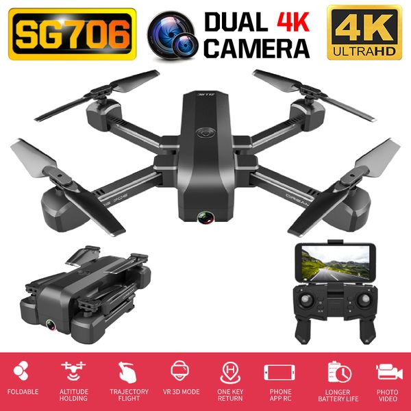 

rc quadcopter sg706 drone 4k hd wide angle dual camera wifi fpv foldable optical flow selfie drones professional 15min follow me