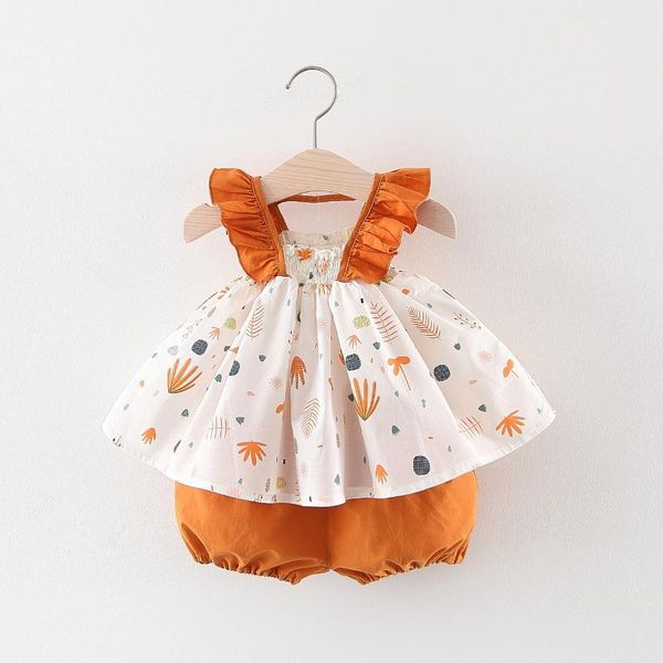 

new newborn baby girls clothes sleeveless dress+briefs 2pcs outfits set cute floral printed clothing sets summer sunsuit 0-24m, White