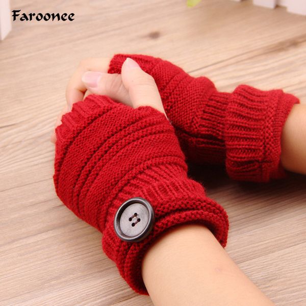 

new fashion women autumn winter knitted mittens without fingers solid color button fingerless gloves utjw, Silver