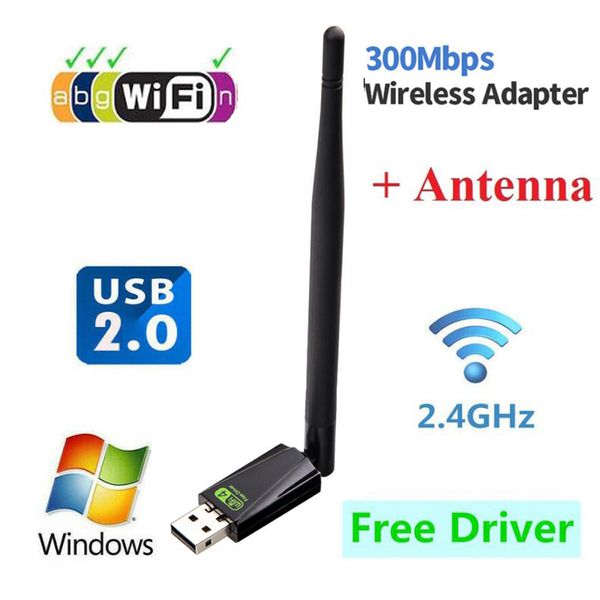Adattatore WiFi USB 300Mbps Driver gratuito RTL8192 con antenna esterna 5dBi Scheda di rete Dongle Wi-Fi wireless ad alta velocità da 2,4 GHz