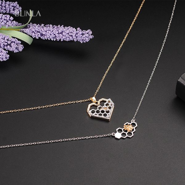 

blinla unique charm creative heart honeycomb gold pendant necklaces for women girl exquisite personality hollow necklace jewelry, Silver