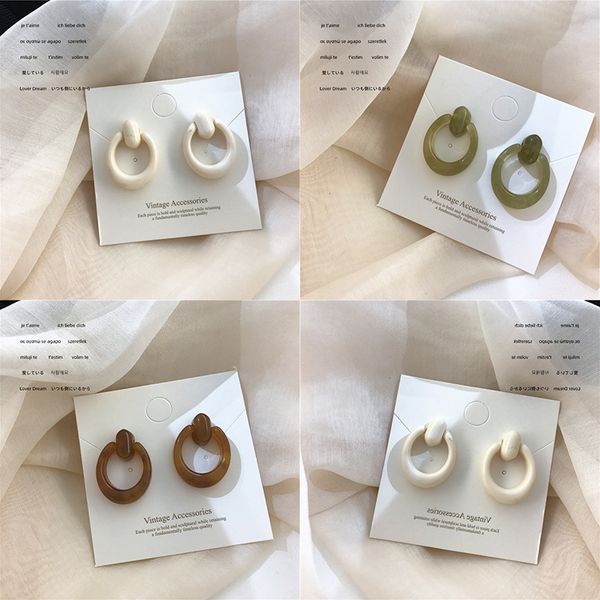 

2020 korean vintage color resin oval geometric drop dangle statement earrings for women cute girl bohemian gift fashion jewelry, Silver