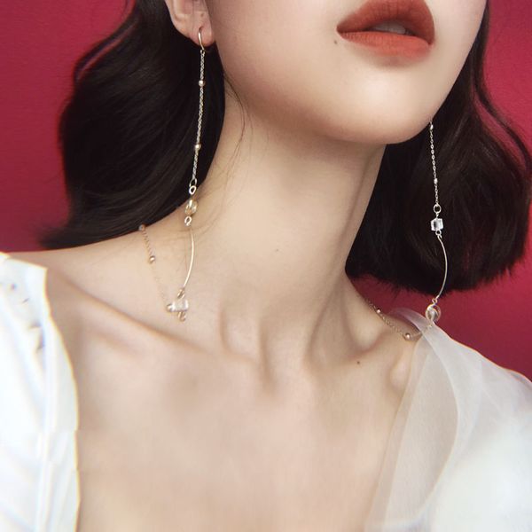 

original super long chain dangle earrings for women chic crystal conjoined earrings 2020 eyeglasses cord glasses chain, Silver