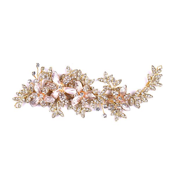 

copper wire hair vine crystal headband bride hair accessories women enamel flower headband wedding bride hairband head jewelry, Golden;silver